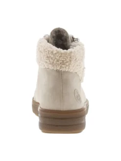 Bottines beiges à talon plat avec des lacets et un zip latéral