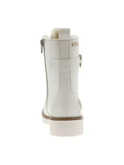 Bottines blanc cassé à talon décroché bas et à lacets ronds et zip latéral