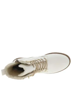 Bottines blanc cassé à talon décroché bas et à lacets ronds et zip latéral