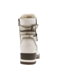 Bottines blanc cassé à talon décroché moyen avec des lacets et un zip latéral