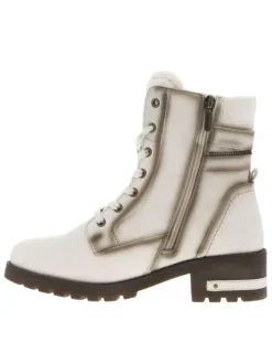 Bottines blanc cassé à talon décroché moyen avec des lacets et un zip latéral