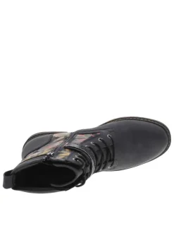 Bottines bleues à talon décroché bas avec un zip et des lacets ronds