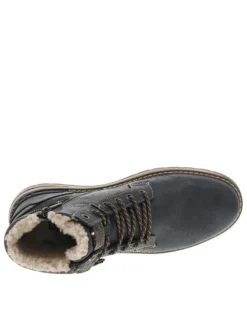 Bottines bleu marine à talon plat avec un zip et des lacets ronds
