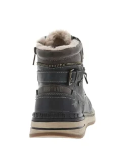 Bottines bleu marine à talon plat avec un zip et des lacets ronds