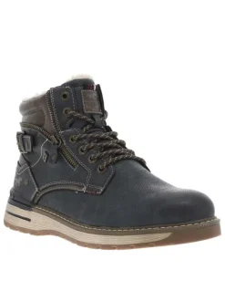 Bottines bleu marine à talon plat avec un zip et des lacets ronds