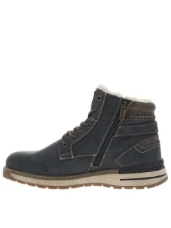 Bottines bleu marine à talon plat avec un zip et des lacets ronds