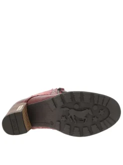 Bottines bordeaux à talon décroché haut avec un zip et des lacets ronds