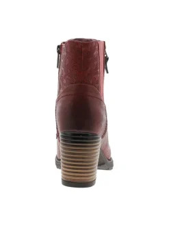 Bottines bordeaux à talon décroché haut avec un zip et des lacets ronds