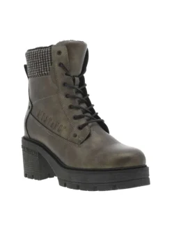 Bottines bronze à talon décroché moyen avec un zip et des lacets ronds