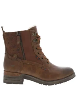 Bottines brunes à talon décroché bas avec un zip et des lacets ronds