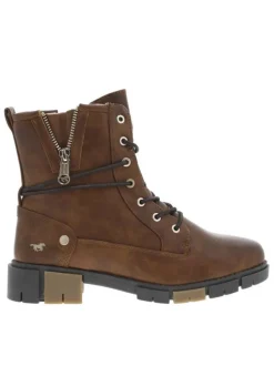 Bottines brunes à talon décroché bas avec un zip et des lacets ronds