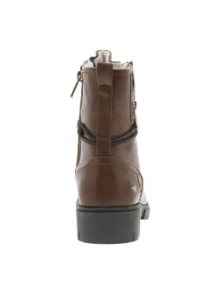 Bottines brunes à talon décroché bas avec un zip et des lacets ronds
