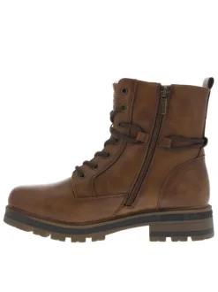 Bottines brunes à talon décroché bas avec un zip et des lacets ronds