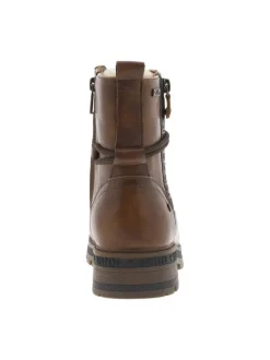 Bottines brunes à talon décroché bas avec un zip et des lacets ronds