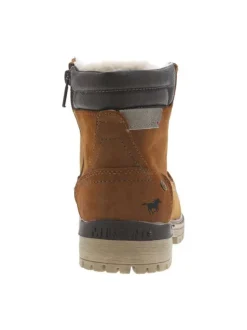 Bottines brunes à talon décroché bas et à lacets marron à liseré rouge