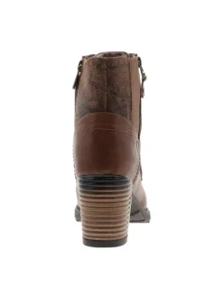 Bottines brunes à talon décroché haut avec un zip et des lacets ronds