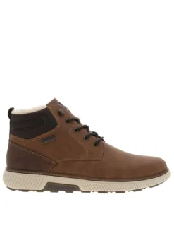 Bottines brunes à talon plat avec un zip et des lacets ronds