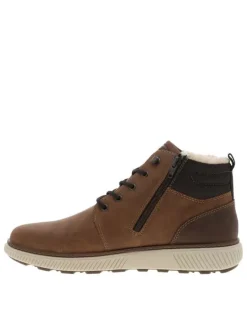 Bottines brunes à talon plat avec un zip et des lacets ronds