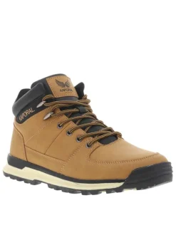 Bottines camel à talon plat à lacets avec des œillets métalliques