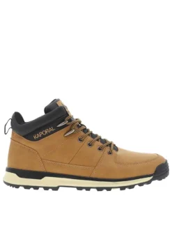 Bottines camel à talon plat à lacets avec des œillets métalliques