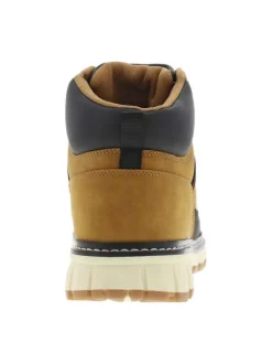 Bottines caramel à semelle crantée beige, renfort noir et lacets ronds tressés