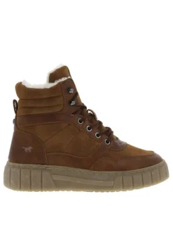 Bottines cognac plates, à lacets et à zip avec intérieur fourré
