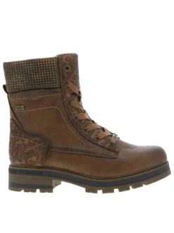 Bottines cognac à talon décroché bas avec des lacets et un zip latéral
