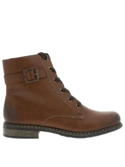 Bottines cognac à talon décroché bas avec des lacets et un zip latéral