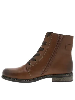 Bottines cognac à talon décroché bas avec des lacets et un zip latéral