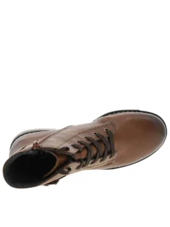 Bottines cognac à talon décroché bas avec des lacets et un zip latéral