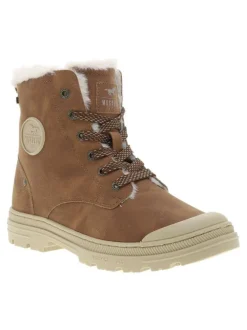 Bottines cognac à talon décroché bas avec des lacets plats et un zip