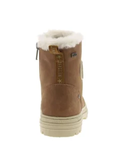 Bottines cognac à talon décroché bas avec des lacets plats et un zip