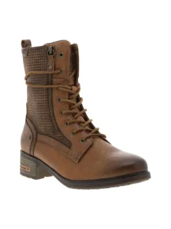 Bottines cognac à talon décroché bas avec un zip et des lacets ronds