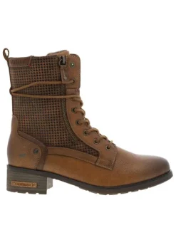 Bottines cognac à talon décroché bas avec un zip et des lacets ronds
