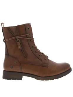 Bottines cognac à talon décroché bas avec un zip et des lacets ronds