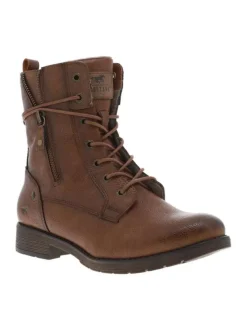 Bottines cognac à talon décroché bas avec un zip et des lacets ronds
