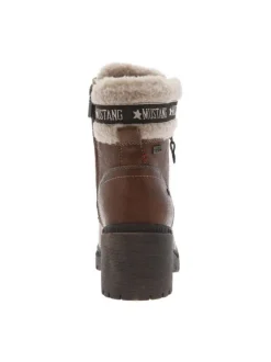 Bottines cognac à talon décroché moyen avec des lacets plats et un zip