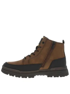 Bottines cognac à talon plat avec un logo imprimé sur le côté