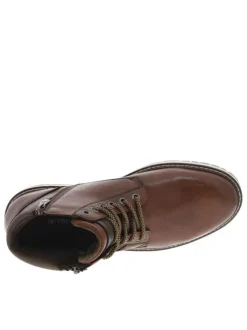 Bottines cognac à talon plat et à lacets ronds tressés bicolores et zip latéral