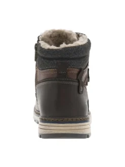 Bottines cognac à talon plat pourvues d'une fermeture zippée et de lacets
