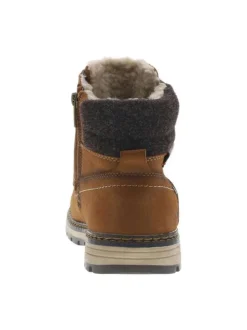 Bottines cognac à talon plat pourvues d'une fermeture zippée et de lacets