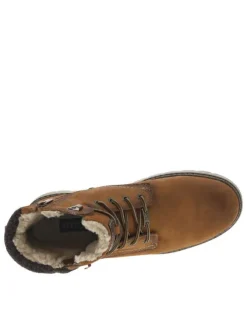 Bottines cognac à talon plat pourvues d'une fermeture zippée et de lacets