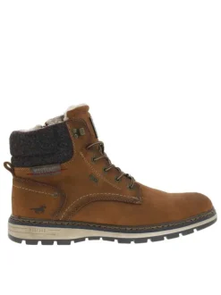 Bottines cognac à talon plat pourvues d'une fermeture zippée et de lacets