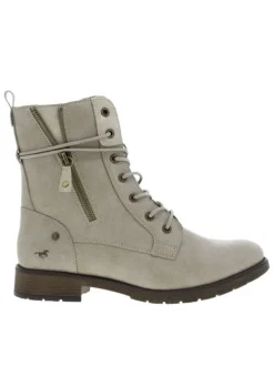 Bottines écrues à talon décroché bas avec un zip et des lacets ronds