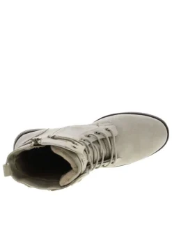 Bottines écrues à talon décroché bas avec un zip et des lacets ronds