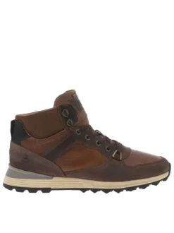 Bottines en cuir brunes à semelle plat à talon plate et à lacets