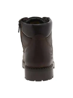 Bottines en cuir café à talon décroché bas avec un zip et des lacets ronds
