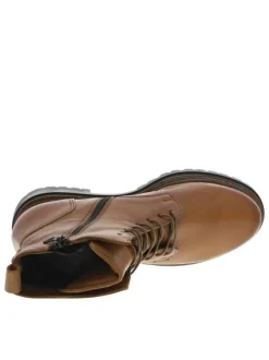 Bottines en cuir camel avec semelle à talon plat et lacets ronds