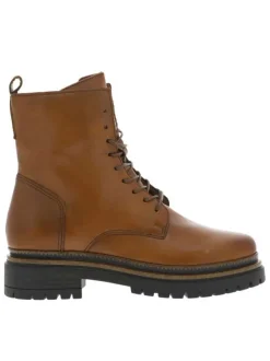 Bottines en cuir camel avec semelle à talon plat et lacets ronds