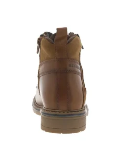 Bottines en cuir camel à talon décroché bas pourvues d'un zip latéral
